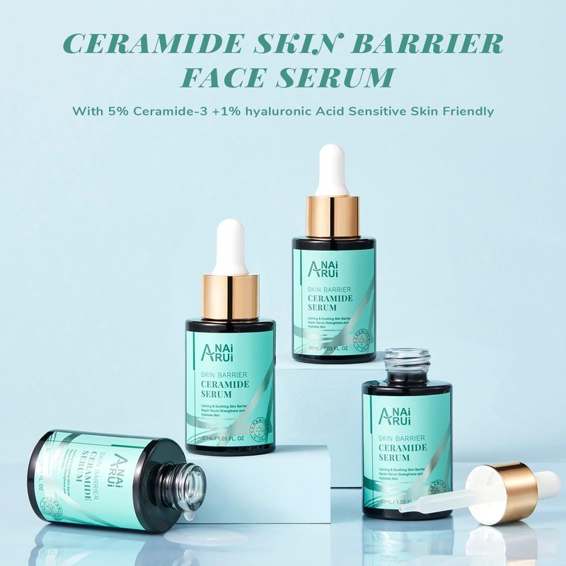 ANAI RUI 5% Ceramide Serum for Sensitive Skin | Skin Barrier Repair & Deep Hydration | Hyaluronic Acid + Rice Protein | Calms Redness & Dryness | All Skin Types | 1.05 Fl.oz