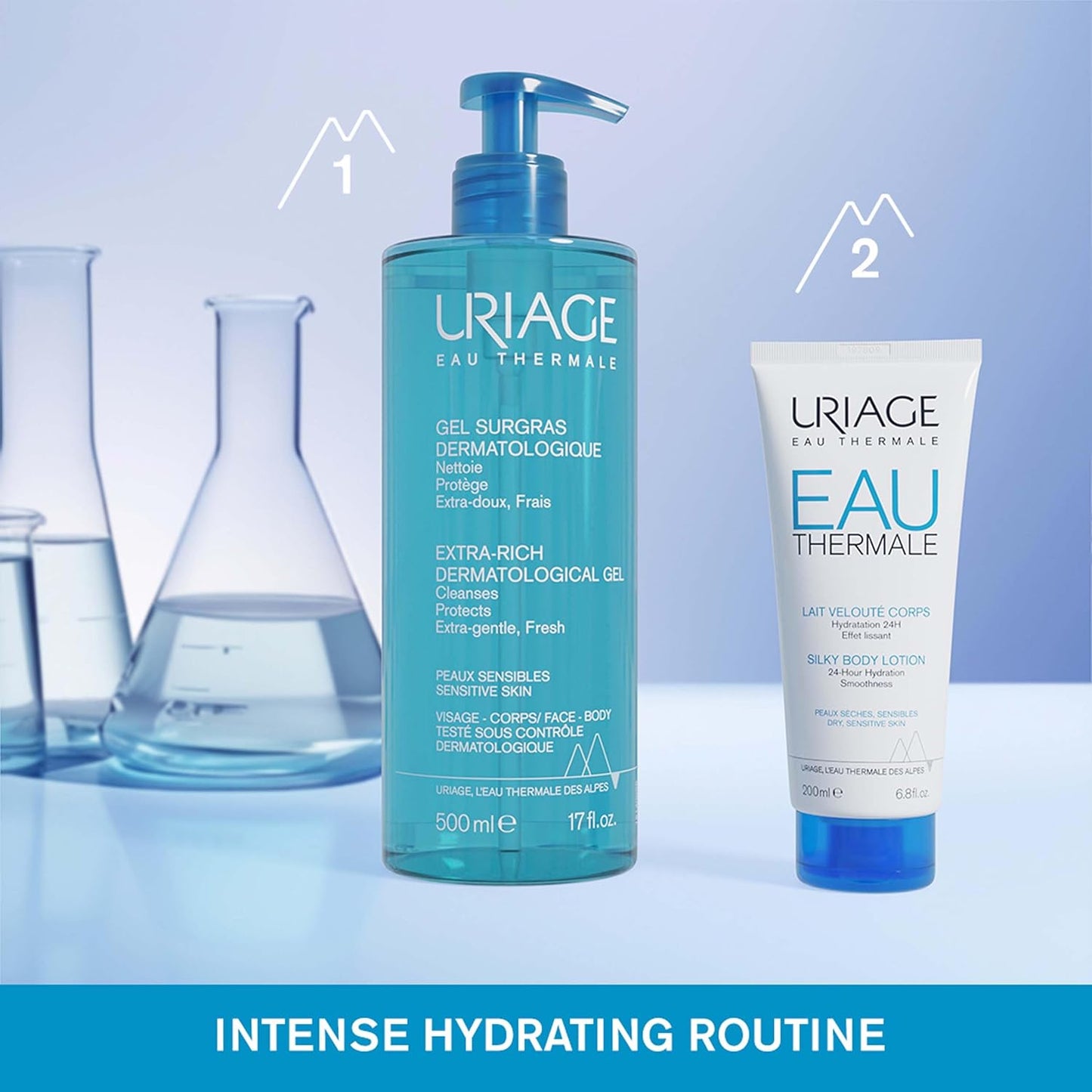 URIAGE Extra-Rich Dermatological Gel | Foaming Body Wash for Sensitive Skin, Preserves the Hydrolipidic Film of the Skin, Face & Body, Paraben & Soap-Free