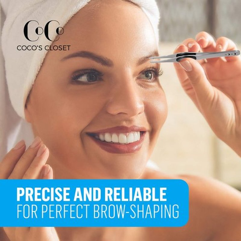 Precision Tweezers for Women Facial Hair - Stainless Steel Tweezers for Women and Men - Ideal for Eyebrow Shaping and Hair Removal - Slanted Tips, Durable and Ergonomic Grip Design