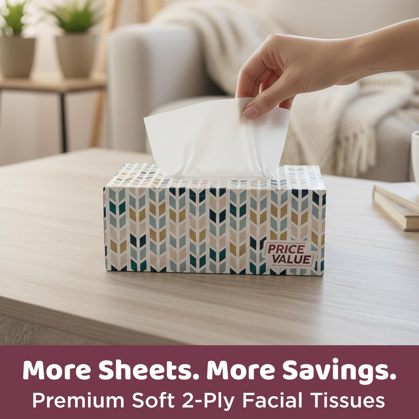 Price Value Facial Tissues, 2-Ply Soft Facial Tissue - 4 Boxes, 230 Sheets Per Box (920 Total Sheets), Gentle & Durable Tissue Boxes Bulk for Home, Office & Travel