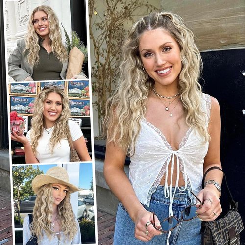 ALXNAN Clip in Hair Extensions, 16" Dirty Blonde Mixed Bleach Blonde Thick Long Mermaid Waves Hair Extensions Invisible Lace Weft Soft Hairpieces For Women