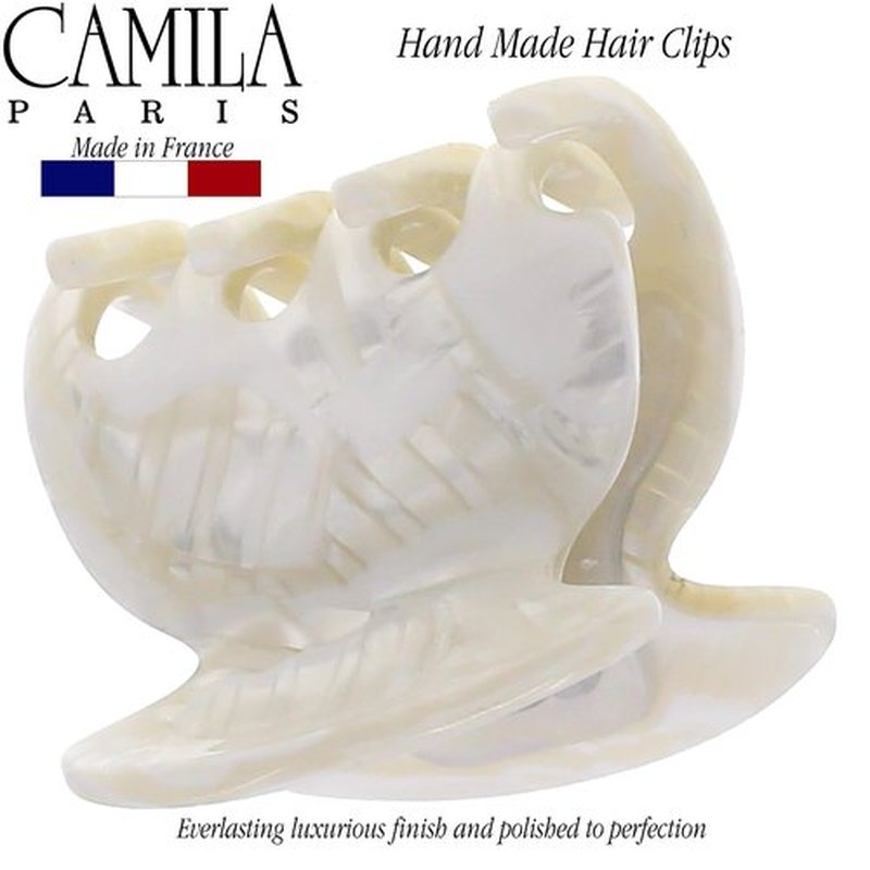 Camila Paris CP3158 French Hair Clip for Women, Handmade, White, Small Girls Hair Claw Clips Jaw, Durable Styling Hair Accessories for Women, Strong Hold No Slip Grip, Made in France