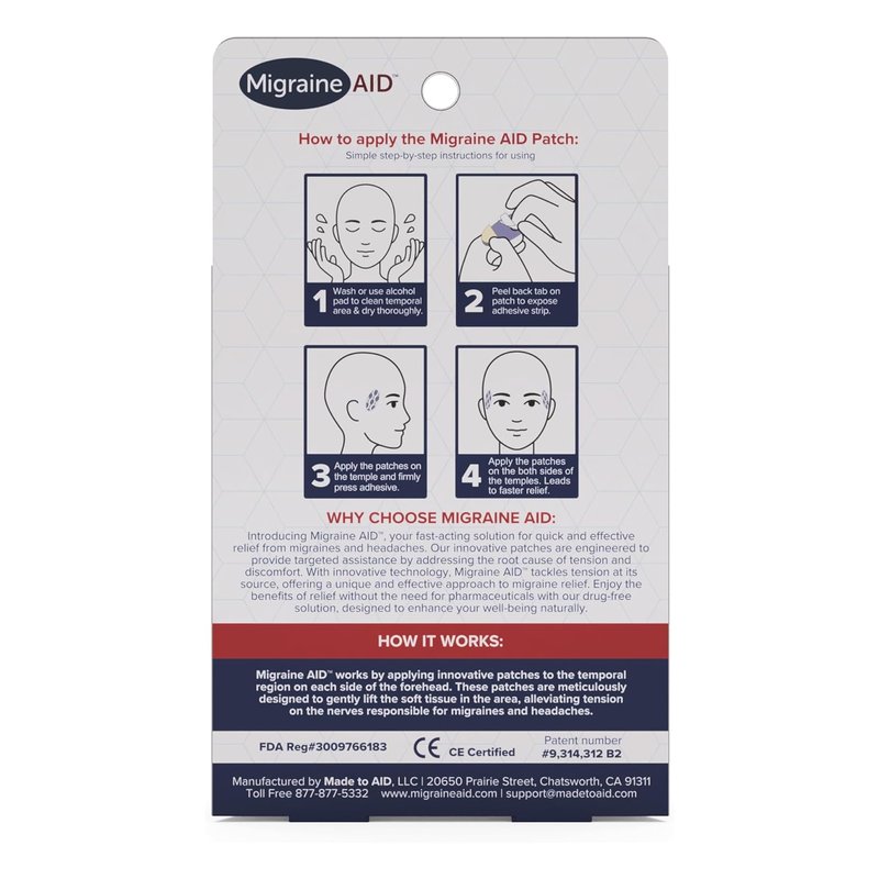 Migraine AID - Migraine Support Patches, Fast-Solution & Non-Medicated Support for Head Tension, Easy to Apply, Suitable for Everyday Use, 10 Disposable Patches, Made in USA