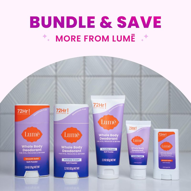 Lume Whole Body Deodorant - Invisible Cream Stick for 72 Hour Odor Control | Aluminum & Baking Soda Free, 2.2 Ounce