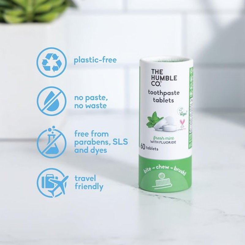 The Humble Co. Mint Toothpaste Tablets, 3 PK – Anticavity Fluoride Toothpaste Tablets with All Natural Ingredients, Dentist Developed Formula - Vegan, SLS Free, Plastic Free (Mint, 180 Count)