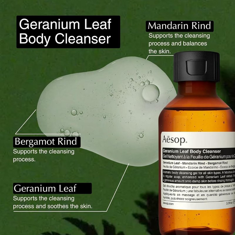 Aesop Arrival Travel Shower Set (4-Piece) Hair & Body Care Kit – Shampoo, Conditioner, Geranium Leaf Body Cleanser & Rind Concentrate Body Balm – 1.7oz/50mL Each – Gift Set with Reusable Canvas Bag