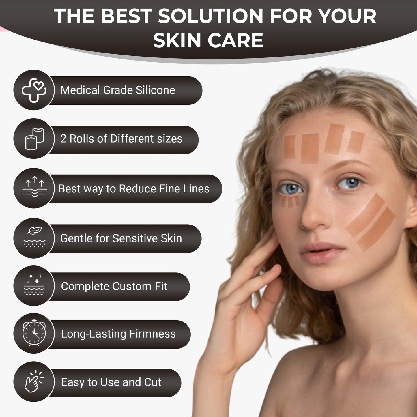 Silicone Face Tape | Anti-Wrinkle Face Tape | 2 Rolls with Different Widths for Custom Fit | Toning, Firming & Tightening Tape | Gentle on Sensitive Skin | Overnight Hold for Wrinkles and Fine Lines