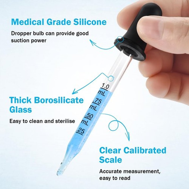 Herain 8 Pack Glass Pipette Dropper, Ear and Eye Dropper Bent & Straight Tips, 1 ml Droppers for Essential Oils, Lab, Health Care, Crafts, Measuring and Transferring a Variety of Liquids