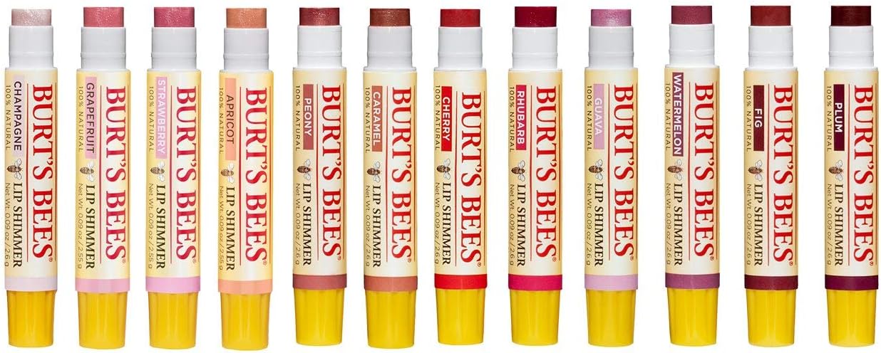 Burt's Bees Lip Shimmer, 100% Natural Moisturizing, with Peppermint Oil, Guava, 0.09 Oz - 6 Pack