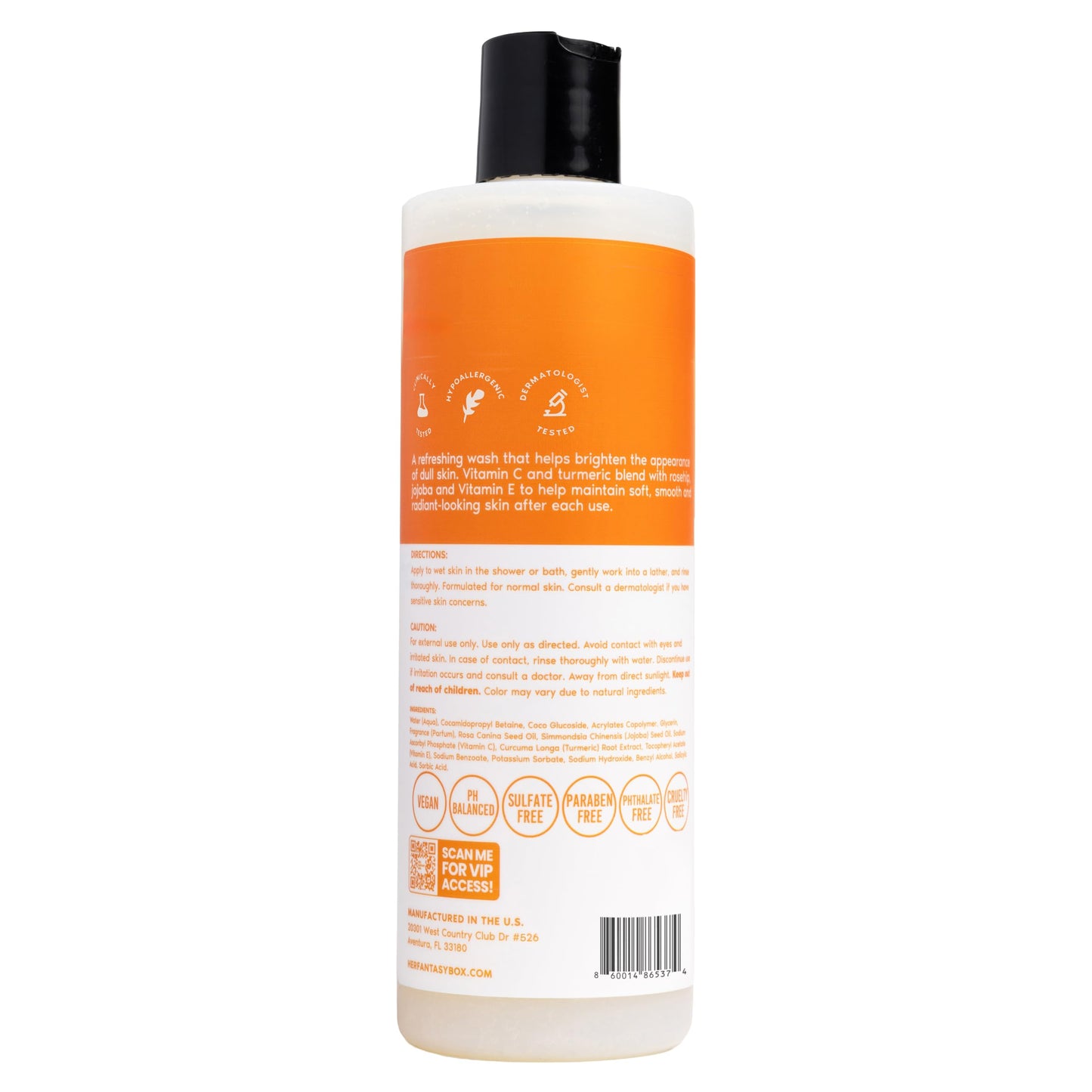 Her Fantasy Box | Vita C Bright Turmeric Body Wash – Antioxidant‐Rich Citrus Cleanser with Vitamin C & Turmeric for Radiant, Even-Looking Skin, Moisturizing Vegan Formula (16 oz)