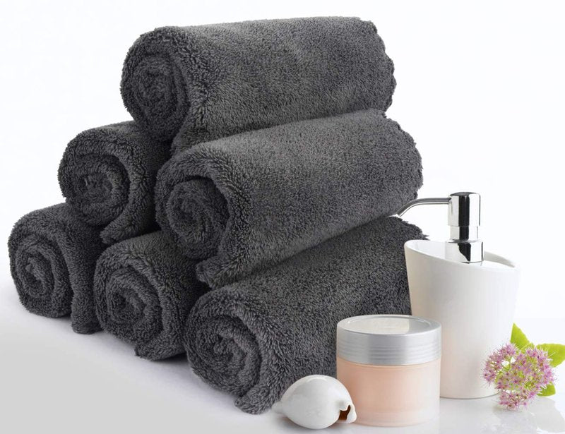 SUNLAND Microfiber Face Cloth Reusable Makeup Remover Facial Cleansing Towel Ultra Soft Face Washcloth 12inchx12inch 6 Pack Dark Grey