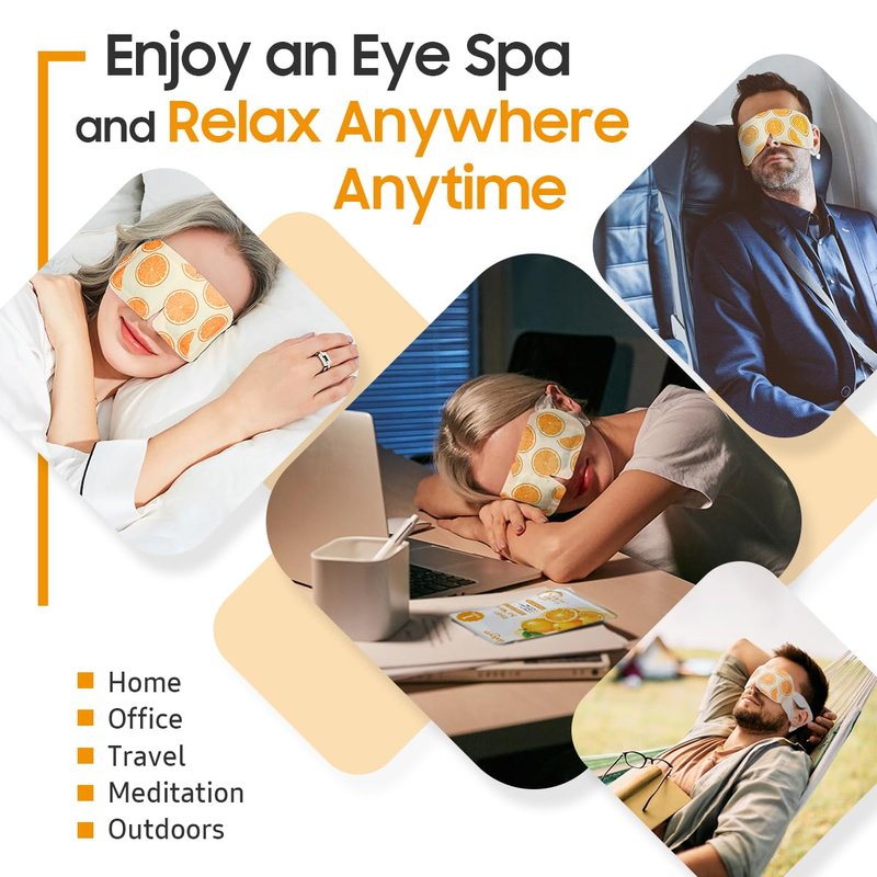 BeHoomi 30Packs Steam Eye Mask, Heated Eye Mask Warm Compress for Eyes, Self Heating Warm Eye Masks Disposable Steam Mask for Home Sleep, Spa, Travel Essentials & Relaxation Gifts (Sweet Orange)