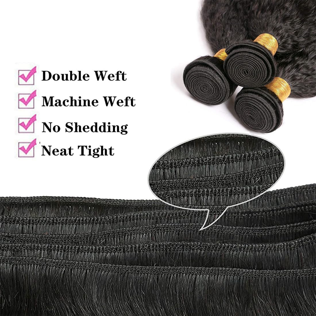 OLFORY Hair Bundles 12A Yaki Kinky Straight Human Hair 1 Bundles 100% Unprocessed Mongolian Virgin Human Hair Weave Extensions Natural Color Single Bundles (22 inch)