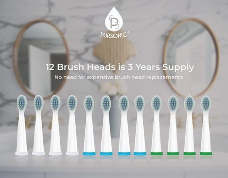 Pursonic Whitening USB Rechargeable Sonic Toothbrush-12 Brush Heads!- 38,000 Brush Strokes Per Minute-3 Brushing Modes with 2 Minute Auto Timer (White)