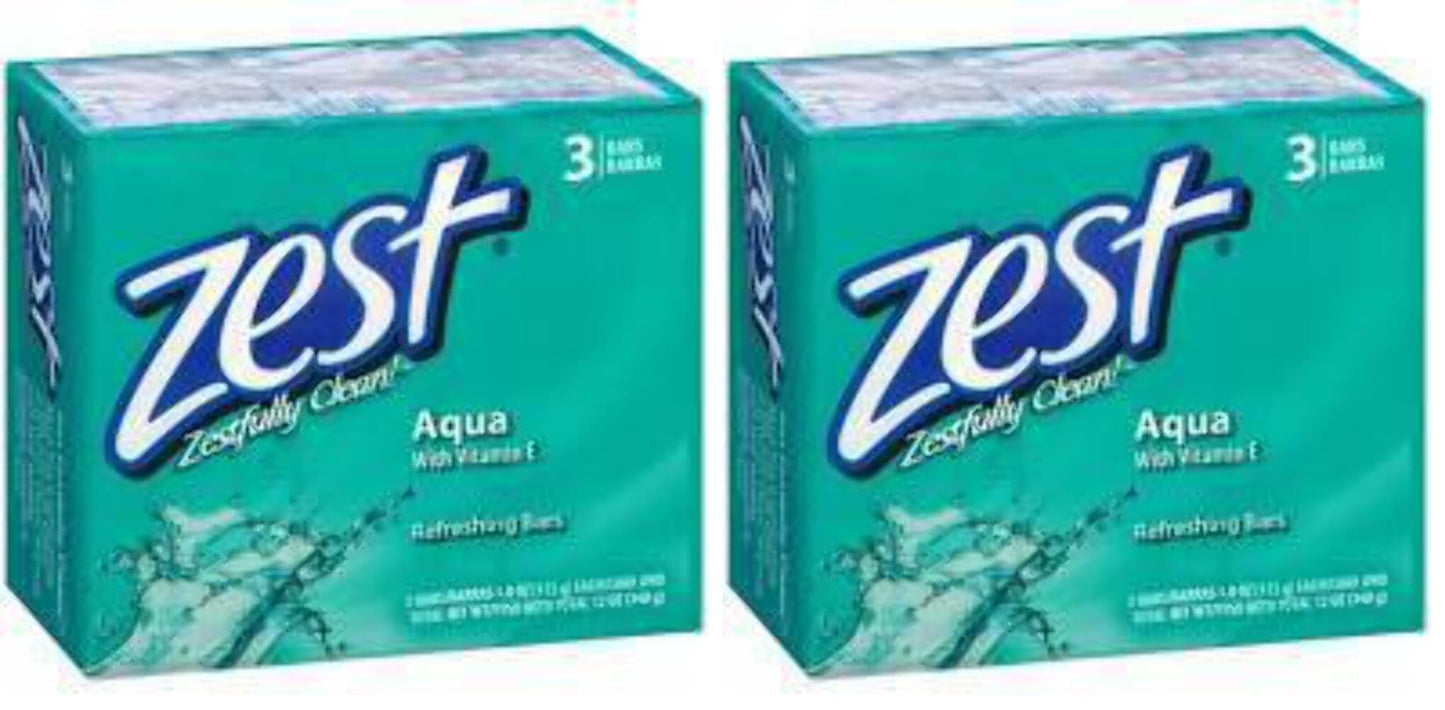 Zest Deodorant Bar Soap, 3 Count, Aqua, 12 Ounce (Pack of 2)