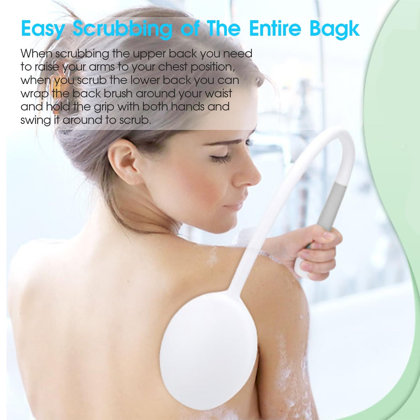 U-Shaped Back Brush Long Handle for Shower, 20.5” Back Bath Brush for Lotion Applicator Exfoliation and Improved Skin Health for Elderly with Limited Arm Movement, Disabled, Pregnant Women