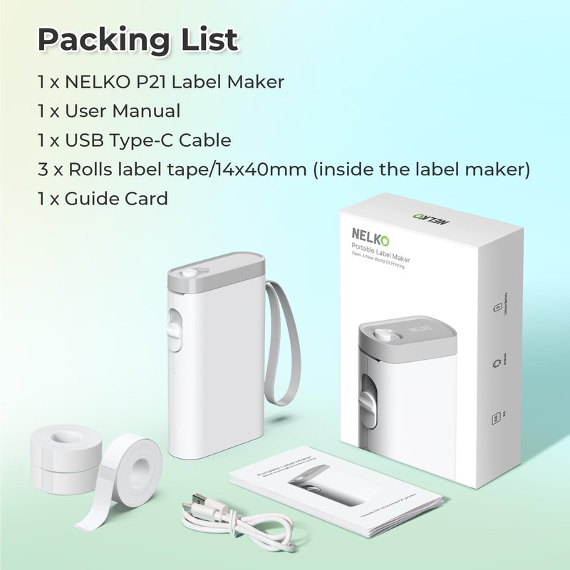 Nelko Label Maker Machine with Tape, P21 Bluetooth Label Printer with 3 Tapes, Wireless Mini Label Makers with Multiple Templates Icon Font Custom for School Office Home, White