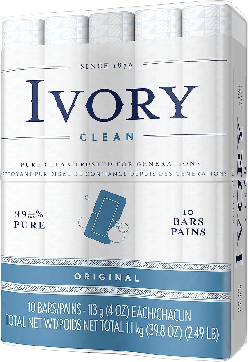 Ivory Gentle Bath Bar Soap, Designed for Whole Family, 99.44% Pure Formula w/Plant-Based Cleansers, Made Without Heavy Perfumes, Parabens or Phthalates, Original Scent, 4.0 oz (10 Count)