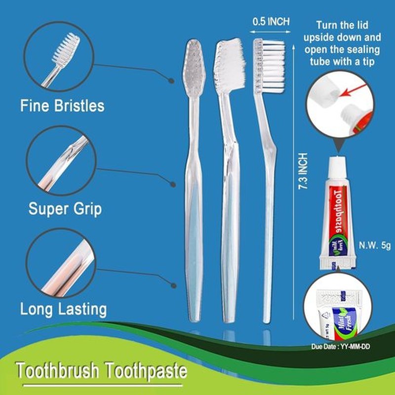 HQSLsund 100 Pack Disposable Toothbrushes with Toothpaste Individually Wrapped, Travel Toothbrushes Bulk, Soft Bristle, 2 Colors, Travel Toothbrush Kit