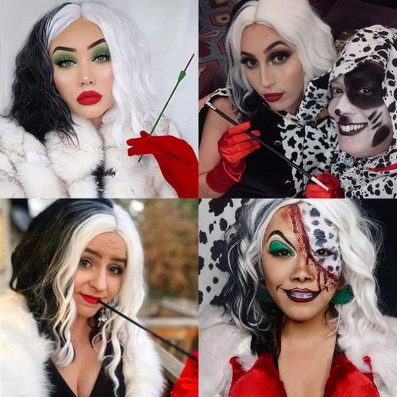 Cying Lin Short Bob Wavy Curly Wig Black and White Wig For Women Cosplay Halloween Wigs Heat Resistant Bob Party Wig Include Wig Cap (Black and White)
