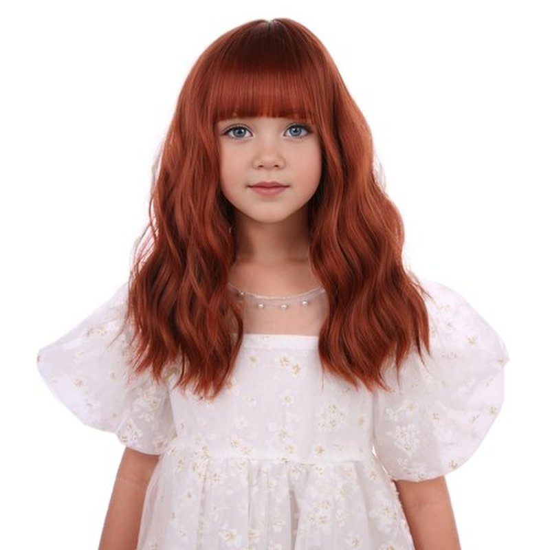 DUDUWIG Kids Orange Wig Girls Short Dark Orange Wavy Curly Wigs Child Orange Wig with Air Bangs Synthetic Cosplay Hair Wig