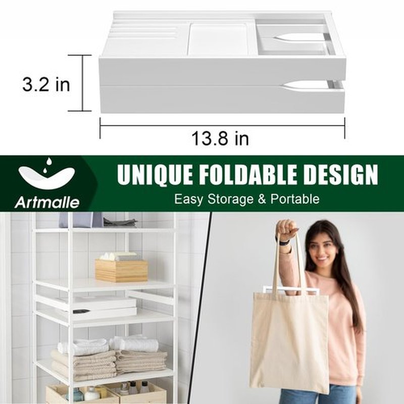 Artmalle Bathtub Tray for Tub, Expandable Bamboo Bath Caddy Tray with Book Holder for Home Spa Relaxing, Foldable Minimalist Bathroom Accessories for Women Men (Simple, White)