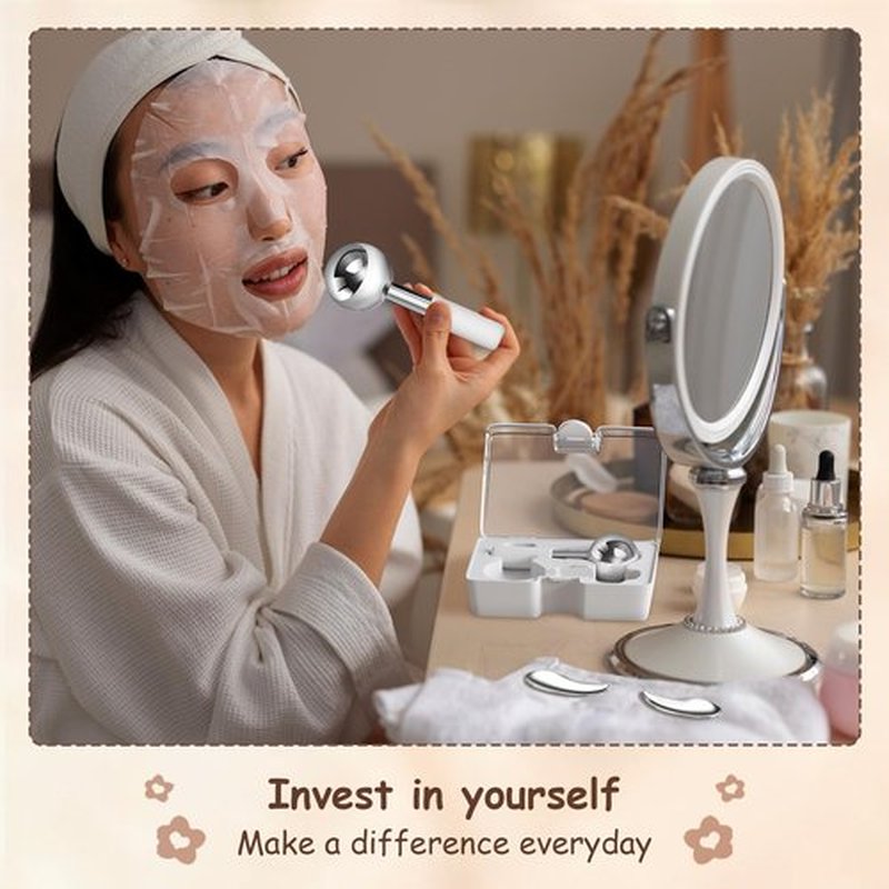 360 Rotating Ice Globes for Face, Unbreakable Stainless Steel Facial Massager, Ideal Skincare Cryo Globes with Carry Case, Ice Roller Ball for Face & Eyes Puffiness Relief - Estheticians Approved
