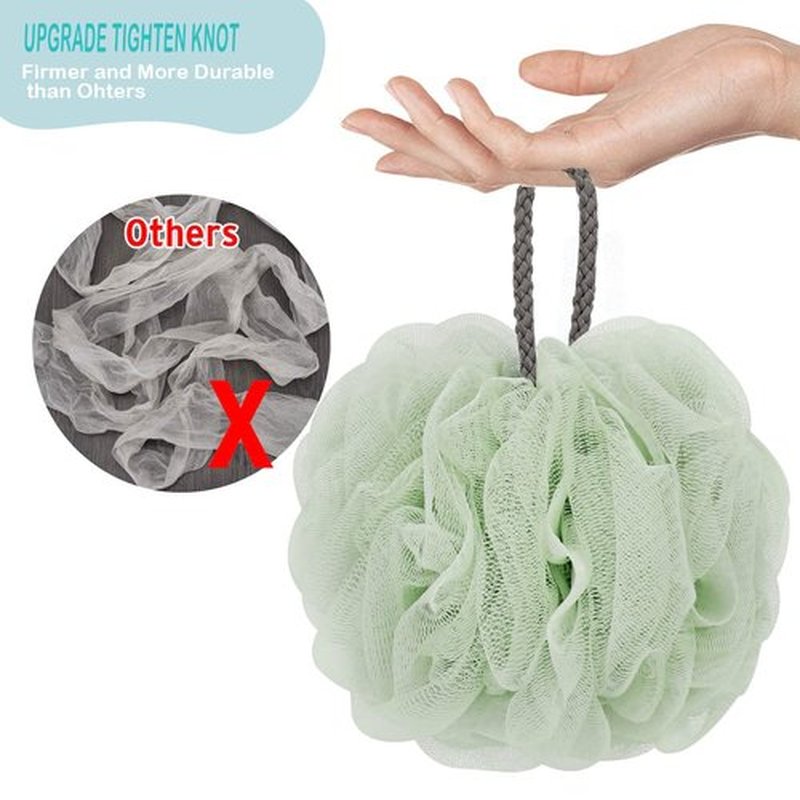 DadyMart Bath Shower Loofah Sponge 75g Bath Mesh Pouf Shower Ball Body Scrubber Exfoliating Bath Sponge for Women and Men, Set of 4, Pink-Blue-Beige-Green