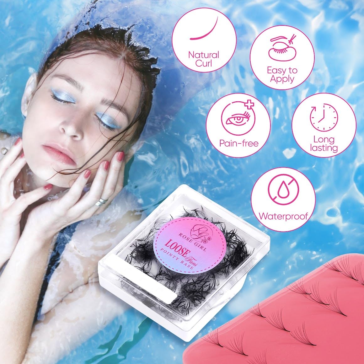 ROSE GIRL Loose Promade Fans - Natural Look Handmade Volume Eyelashes From 3D To 16D - C CC D DD Curl - False Lashes Extensions - Thickness 0.03~0.1 mm - 8~20 mm Length (12D-0.03-C (13mm))