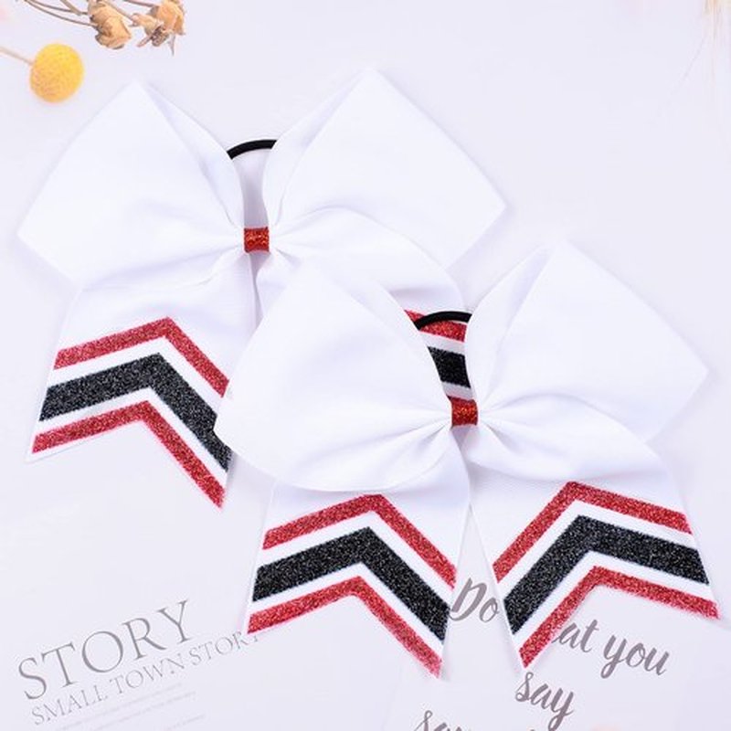 DEEKA 8PCS Large Glitter Cheer Bows Shiny 7" Cheer Hair Bows Ponytail Holder Handmade for Cheerleader Girls Softball Sports -Red/Black