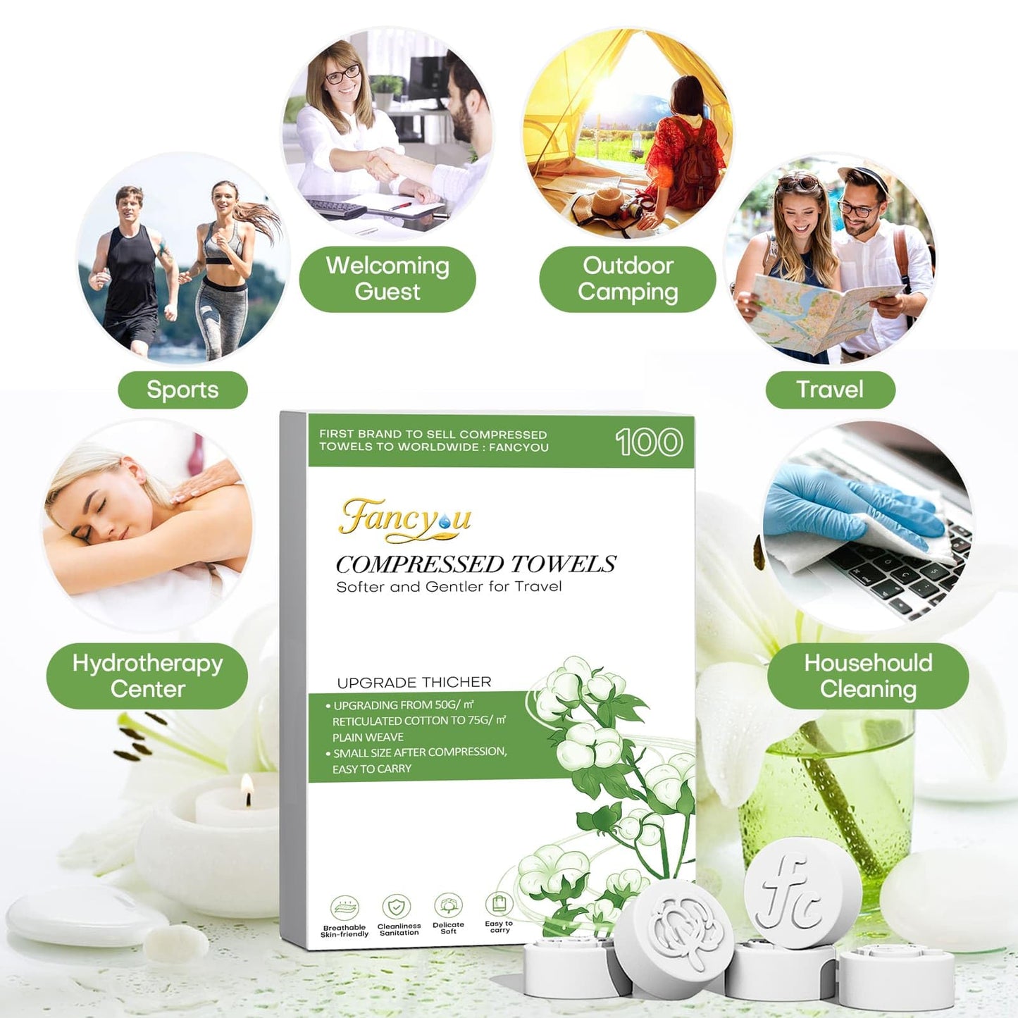 Compressed Towel Tablets 100 Count, Thickened Disposable Face Towel Biodegradable Cotton Wash Cloths, Portable Mini Compressed Washcloths Coin Tissue for Travel, Gym, Home, Outdoor Activities