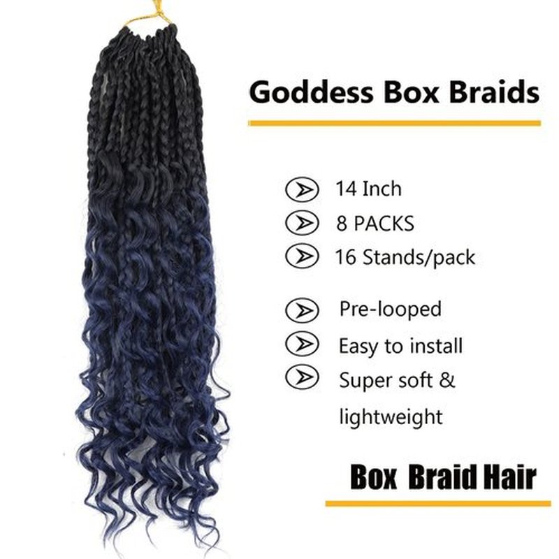 LMZIM 14 Inch Goddess Box Braids Crochet Hair Bohomian Crochet Box Braids Curly Ends 8 Pack 3X Crochet Braids Synthetic Braiding Hair Extension (14inch, 2/3#)
