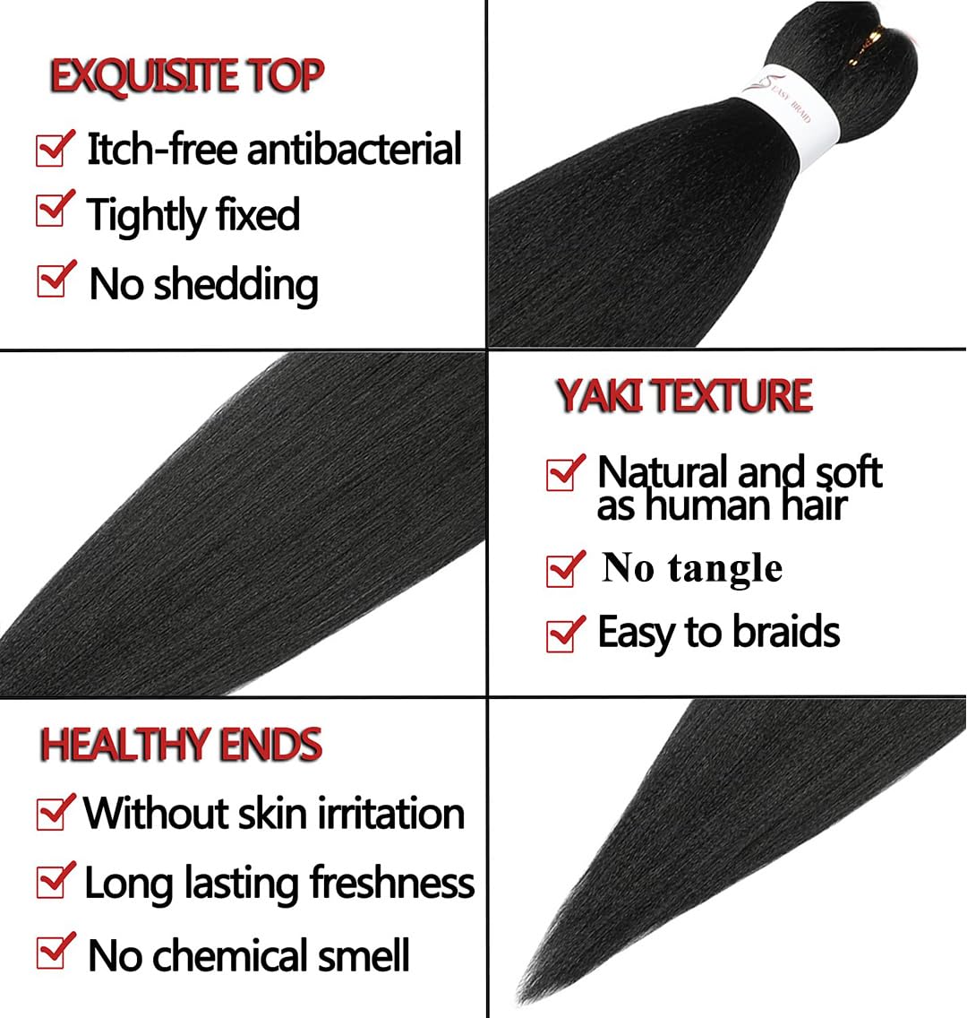 Pre-Stretched Braiding Hair Extensions Black - 18''-8 Packs Synthetic Crochet Braids, Natural Braid Crochet Hair, Hot Water Setting Professional Soft Yaki Texture (18inch,1B)