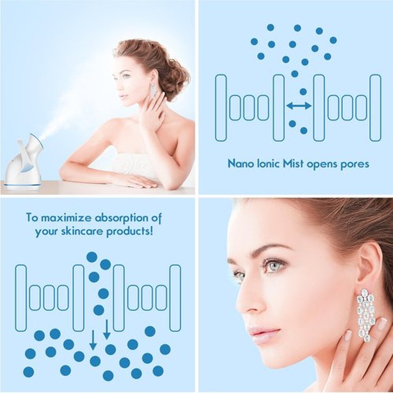 Facial Steamer,Amconsure Face Steamer for Home Facial Deep Cleaning, Nano Ionic Facial Steamers Warm Mist Humidifier Atomizer for Face Sauna Spa Sinuses Moisturizing, Unclogs Pores(Blue)