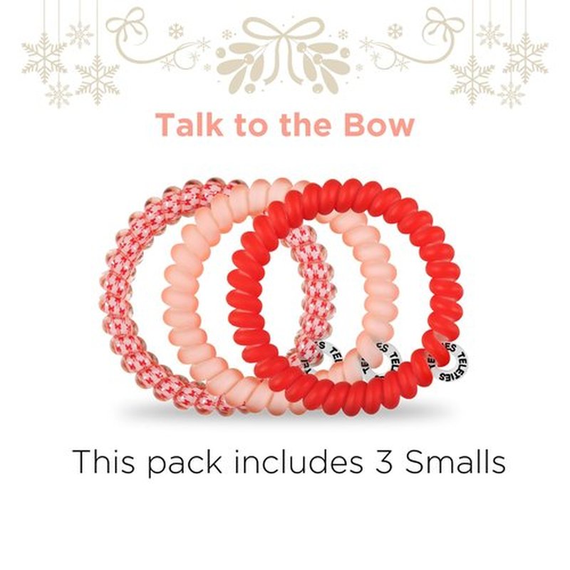 TELETIES - Small Spiral Hair Coils - Holiday Collection - Ponytail Holder Hair Ties for Women - Phone Cord Hair Ties - Strong Grip, No Rip, Water Resistant, No Crease - 3 pack - Talk to the Bow