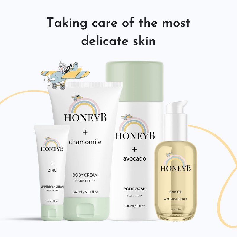 HoneyB Soothing Baby Oil with Almond & Coconut Oils for Increased Hydration - Clean and Plant-Based Baby Coconut Oil for Newborn, Baby Massage Oil, Coconut Baby Oil, 4oz