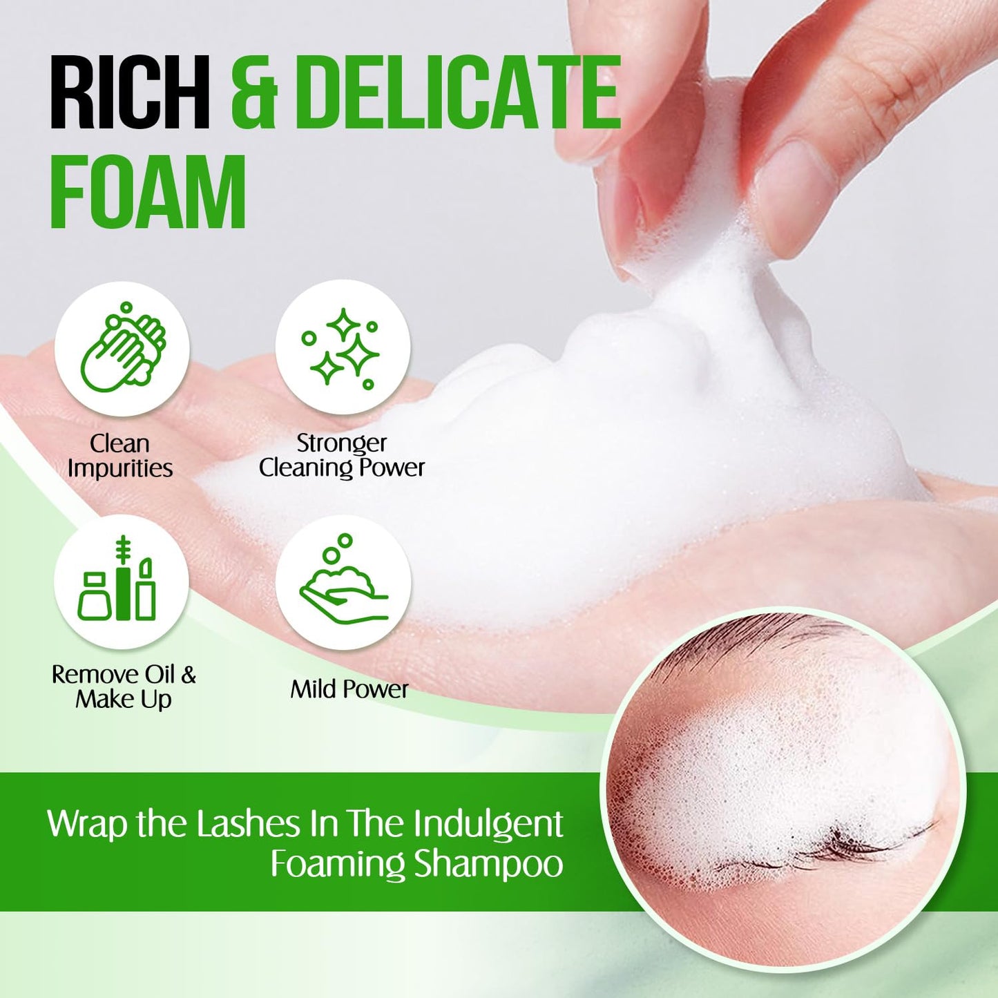 Lash Shampoo for Lash Extensions 60 Ml/2fl.oz Eyelash Extension Cleanser Oil Free Lash Cleanser for Eyelash Care, Gentle Foaming Eyelash Shampoo with Brush for Salon Home Care (Aloe 60ml)