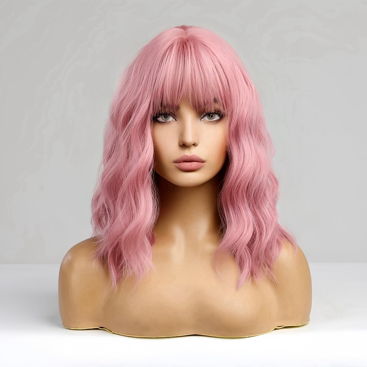 incohair Pink Wig with Bangs Short Curly Pink Bob Wig for Women Girls Synthetic Cosplay Party Wigs Wig Cap Included (Pink)