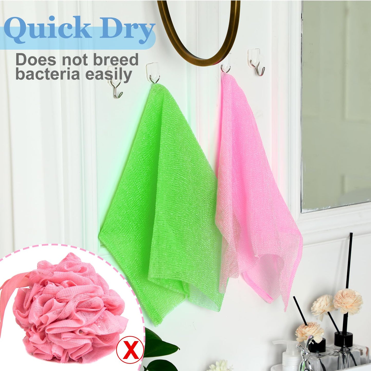 Tegeme 18 Pcs Exfoliating Washcloth Towel Japanese Nylon Bath Towel Colorful Body Scrubber Exfoliator Sponge Loofah Washcloth for Skin Shower Bath(Vibrant Colors,35.4 Inch)