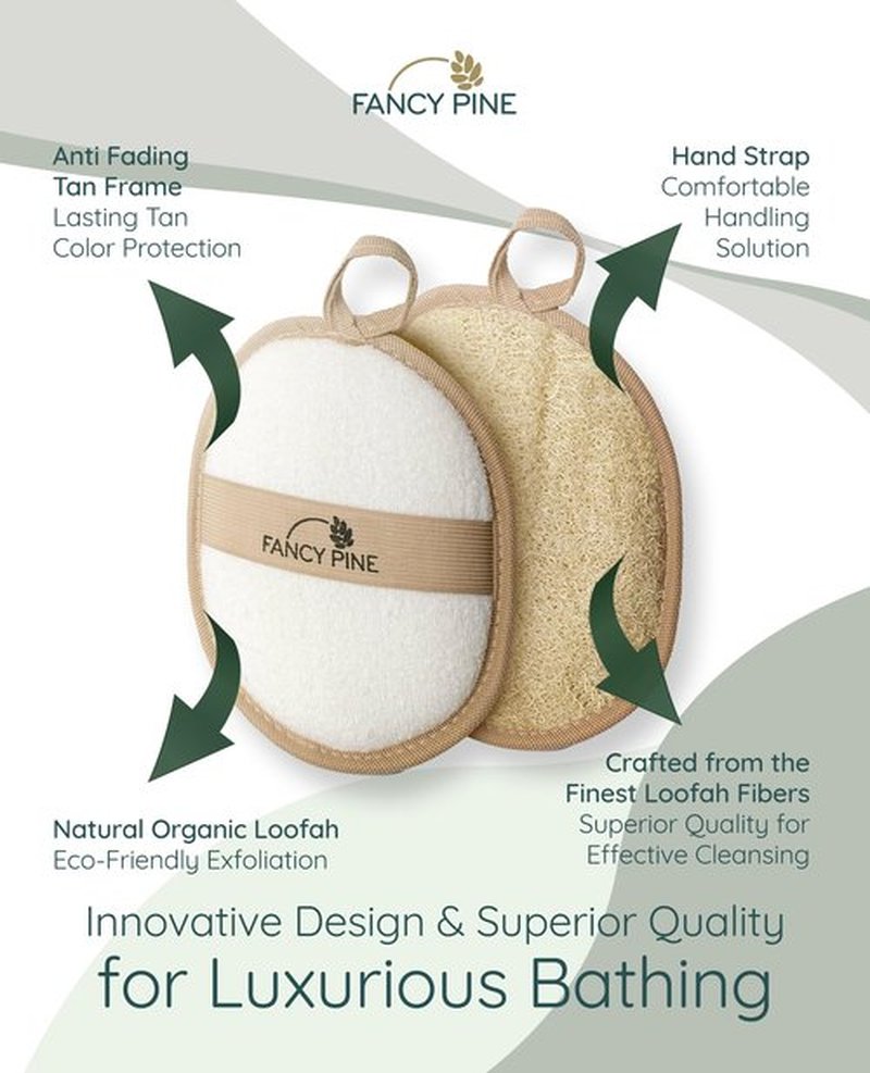 Fancy Pine Egyptian Loofah Sponge (Pack of 2) - 100% Natural Organic Loofah Exfoliating Body Scrubber - Textured Shower Loofah for Men, Women, Kids - Hard to Soft Bath Sponge for Cellulite, Dry Skin