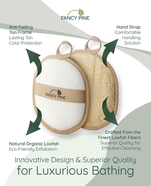 Fancy Pine Egyptian Loofah Sponge (Pack of 2) - 100% Natural Organic Loofah Exfoliating Body Scrubber - Textured Shower Loofah for Men, Women, Kids - Hard to Soft Bath Sponge for Cellulite, Dry Skin