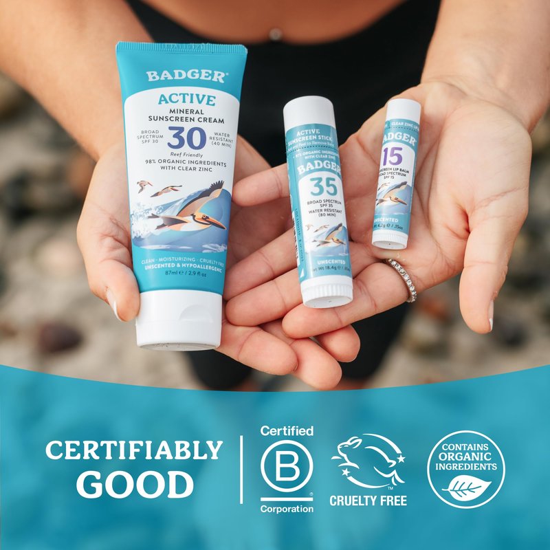 Badger Mineral Sunscreen Face Stick SPF 35, 97% Organic Unscented Zinc Oxide Travel Sunscreen, Coral Reef Safe Travel Size Stick, .65 oz, 2-Pack