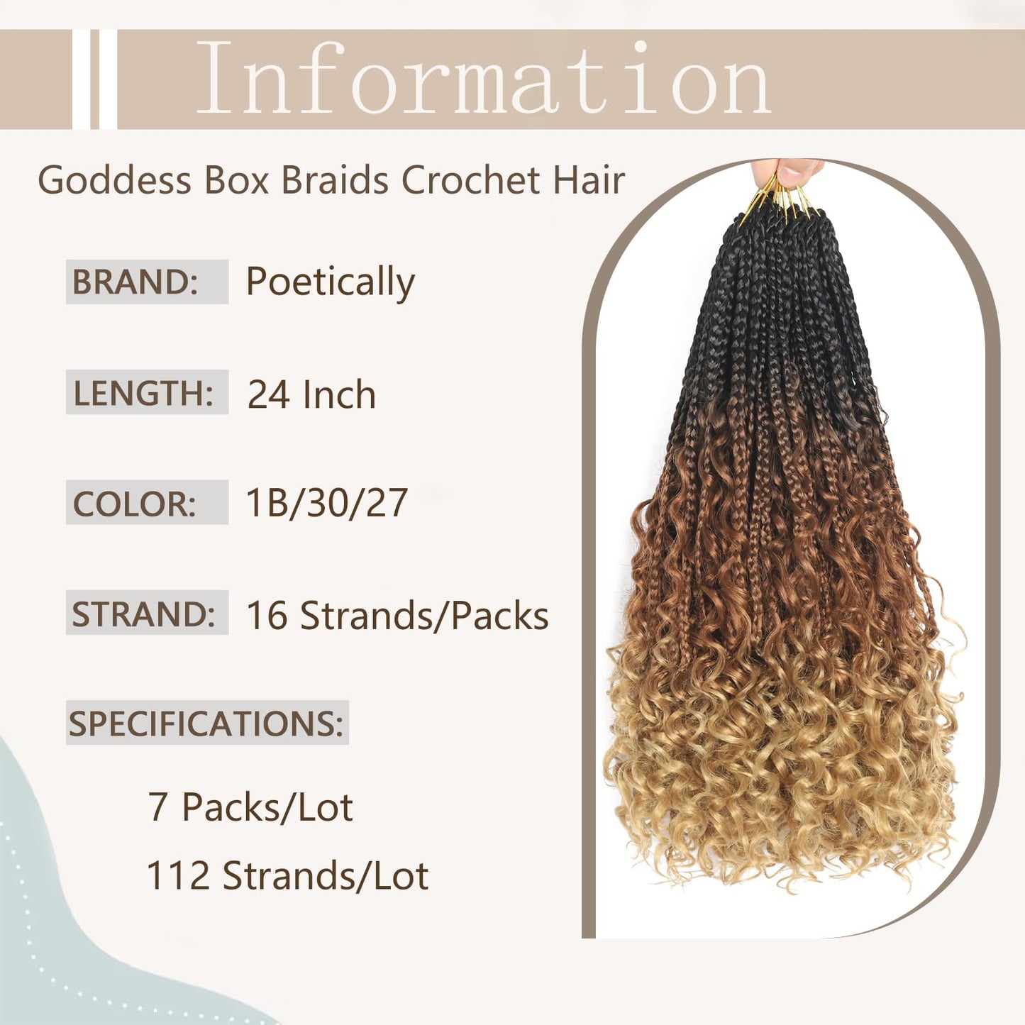 Goddess Box Braids Crochet Hair Boho Box Braids Crochet Hair Pre looped Crochet Braids with Curly Ends Bohomian Crochet Braids for Women (Ombre Black to Brown, 18 Inch Goddess Box Braids Pack of 7)