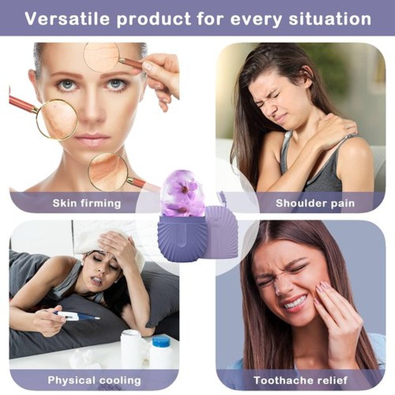 KOGITI Ice Mold for Face, Ice Roller for Face & Eye, Beauty Facial Ice Rollers Ice Holder Mold Face Puffiness Relief Massage Skin Care Tools, Ice Facial Cube (Shell-Purple)