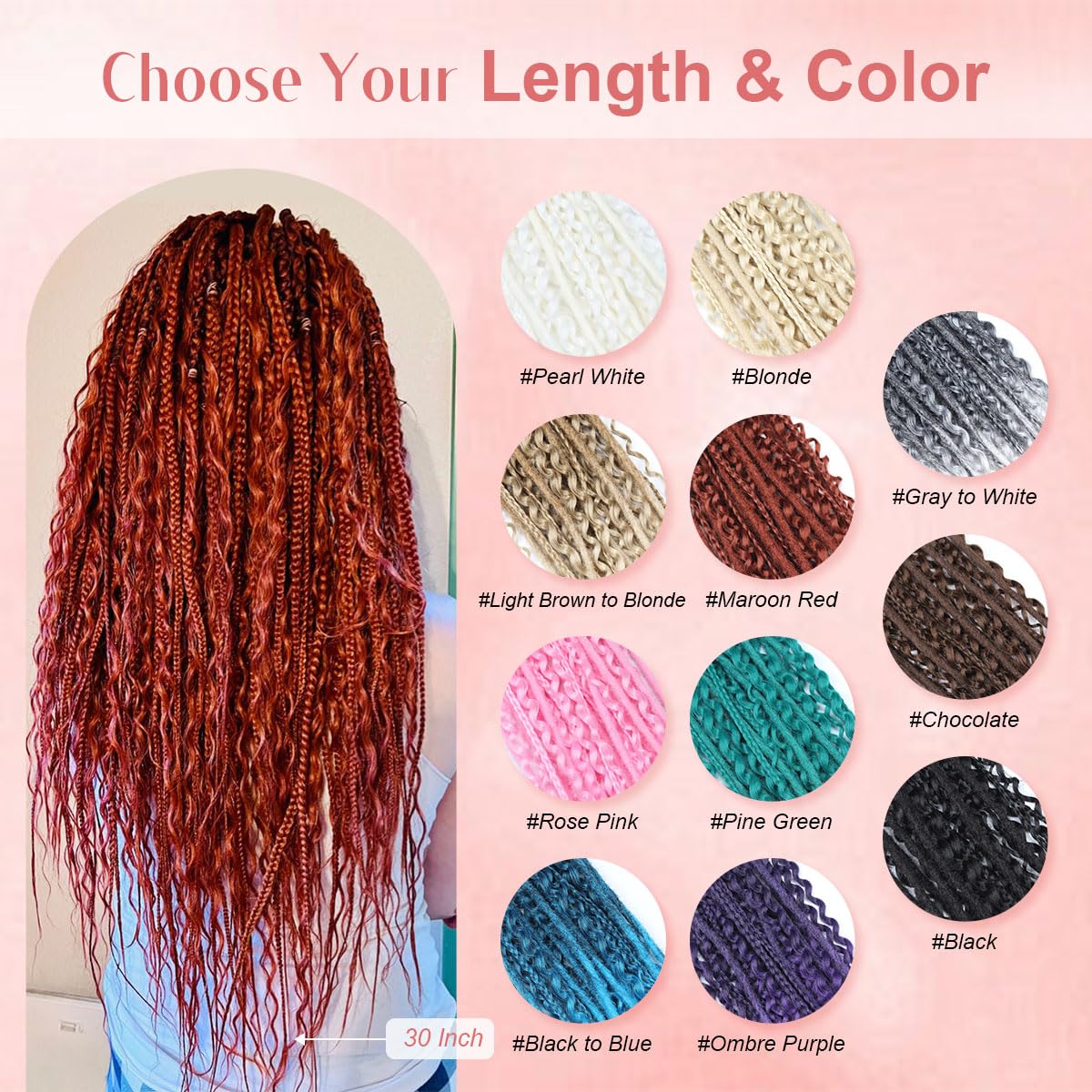 Quiduis 30 Inch 30 Strands SE Dreadlock Extensions,3 In 1 Mixed Synthetic Dreads Extensions,Maroon Red Curly&Straight&Boho Single Ended Dreads Extensions Hippie Style Dreadlock for Women…