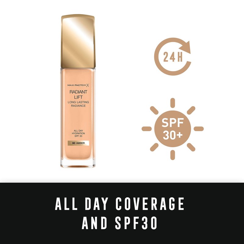 Max Factor Radiant Lift Long Lasting Radiance Foundation Spf 30#90 Amber, 1 Ounce