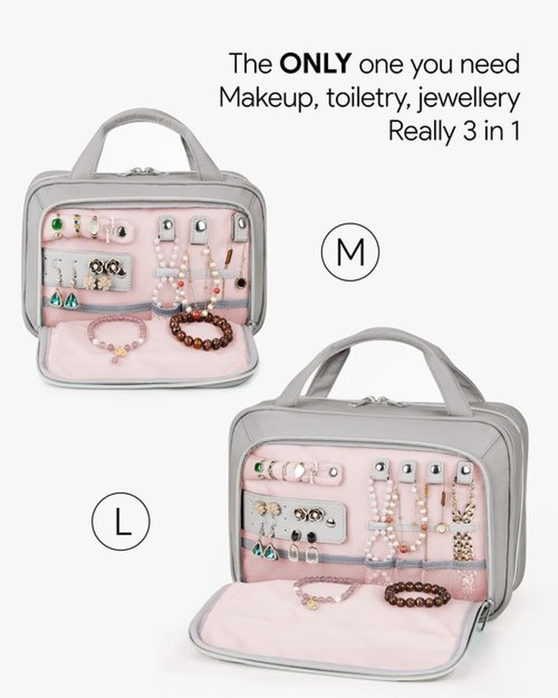 OlarHike Travel Toiletry Hanging Bag Waterproof Bags, Makeup, Toiletries, Jewelry, Travel Essentials 3 in 1 Packing Organizers, Cosmetic Travel-Sized Container, Medium Capacity for Women Grey