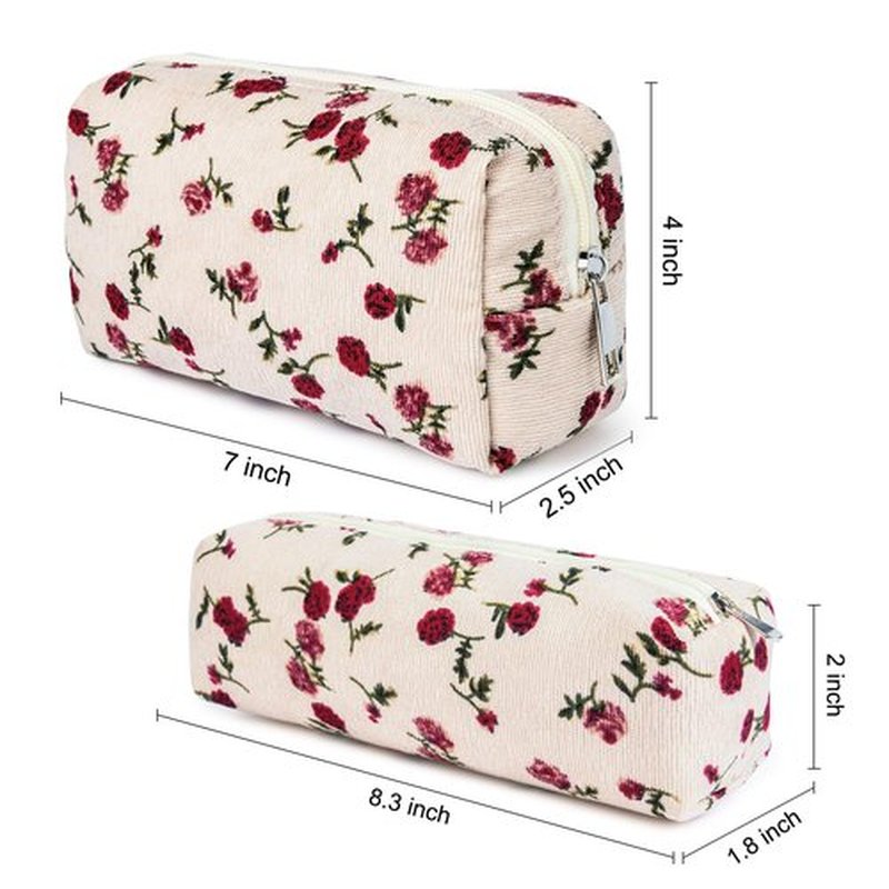 SOIDRAM Makeup Bag Floral Cosmetic Bag Cute Makeup Pouch 1Pcs Large Capacity Makeup Bags and 1Pcs Makeup Brushes Storage Bag Travel Toiletry Bag Organizer