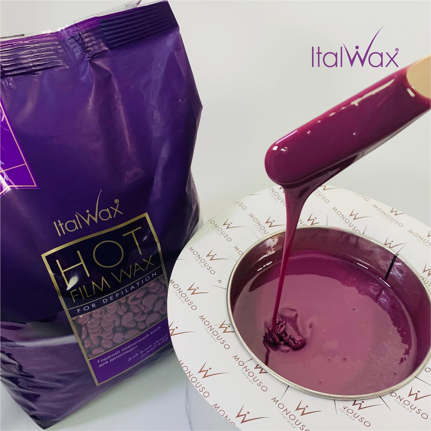 Italwax Plum - 500g / 1.1lb - Hard wax beads for hair removal - Natural formulation ideal for sensitive skins - Fruit aroma - Recommended for Bikini area and Armpits