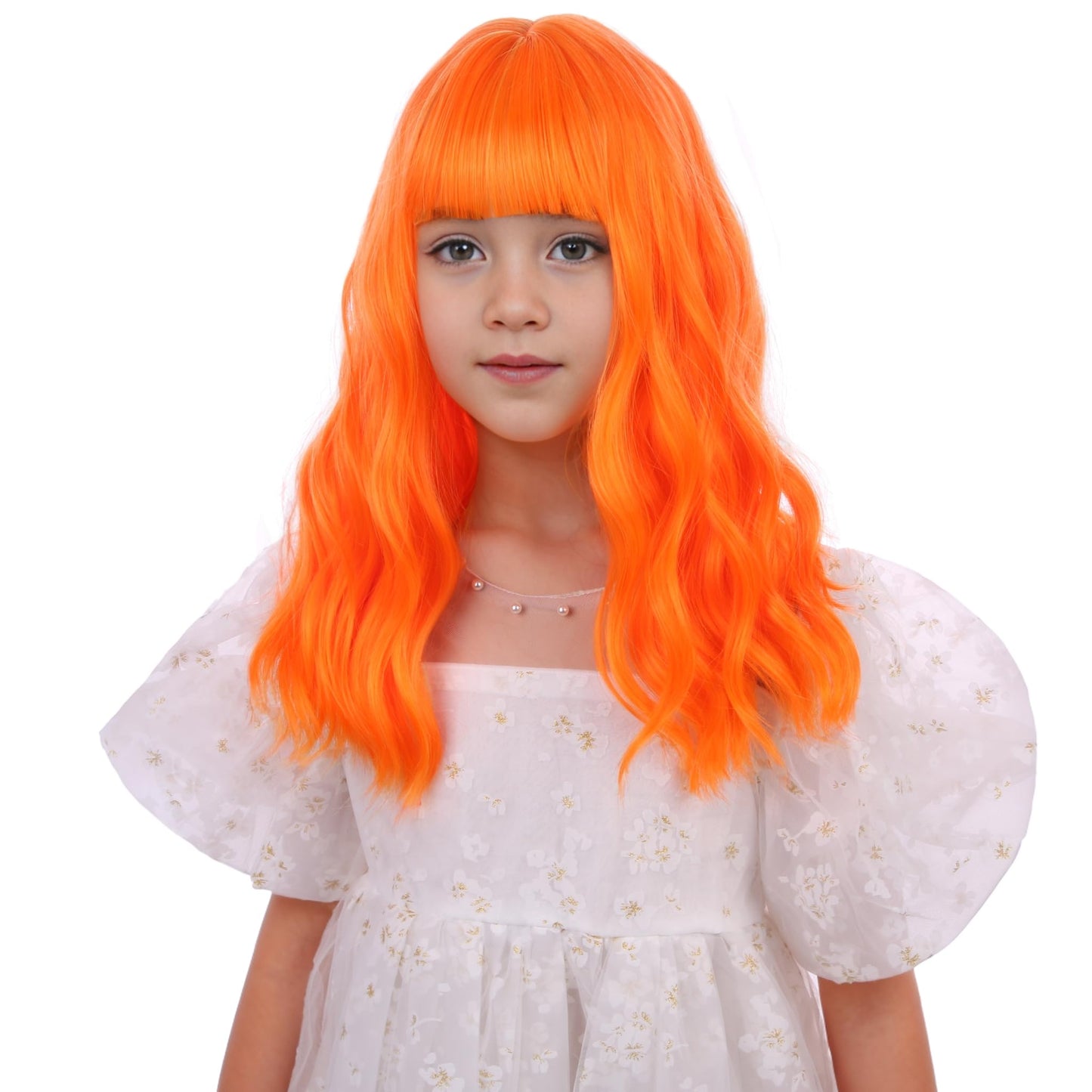 Edivd Child Bright Orange Wig Kids Short Light Orange Wig with Air Bangs Short Orange Wavy Curly Wig for Girls Heat Resistant Synthetic Wig with Wig Cap